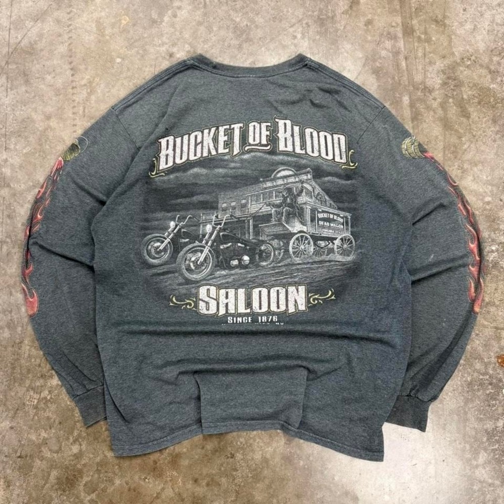 Y2K Bucket of Blood Saloon Gray Grunge Long Sleeve Size L